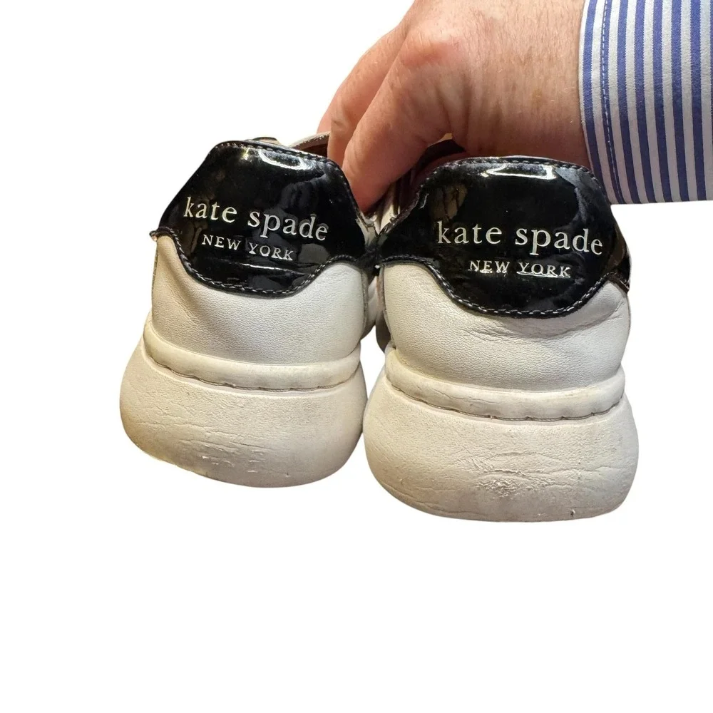 Kate Spade Lexi Shoes Womens‎ Size 7 White Leather Striped Bow Slip On Sneakers